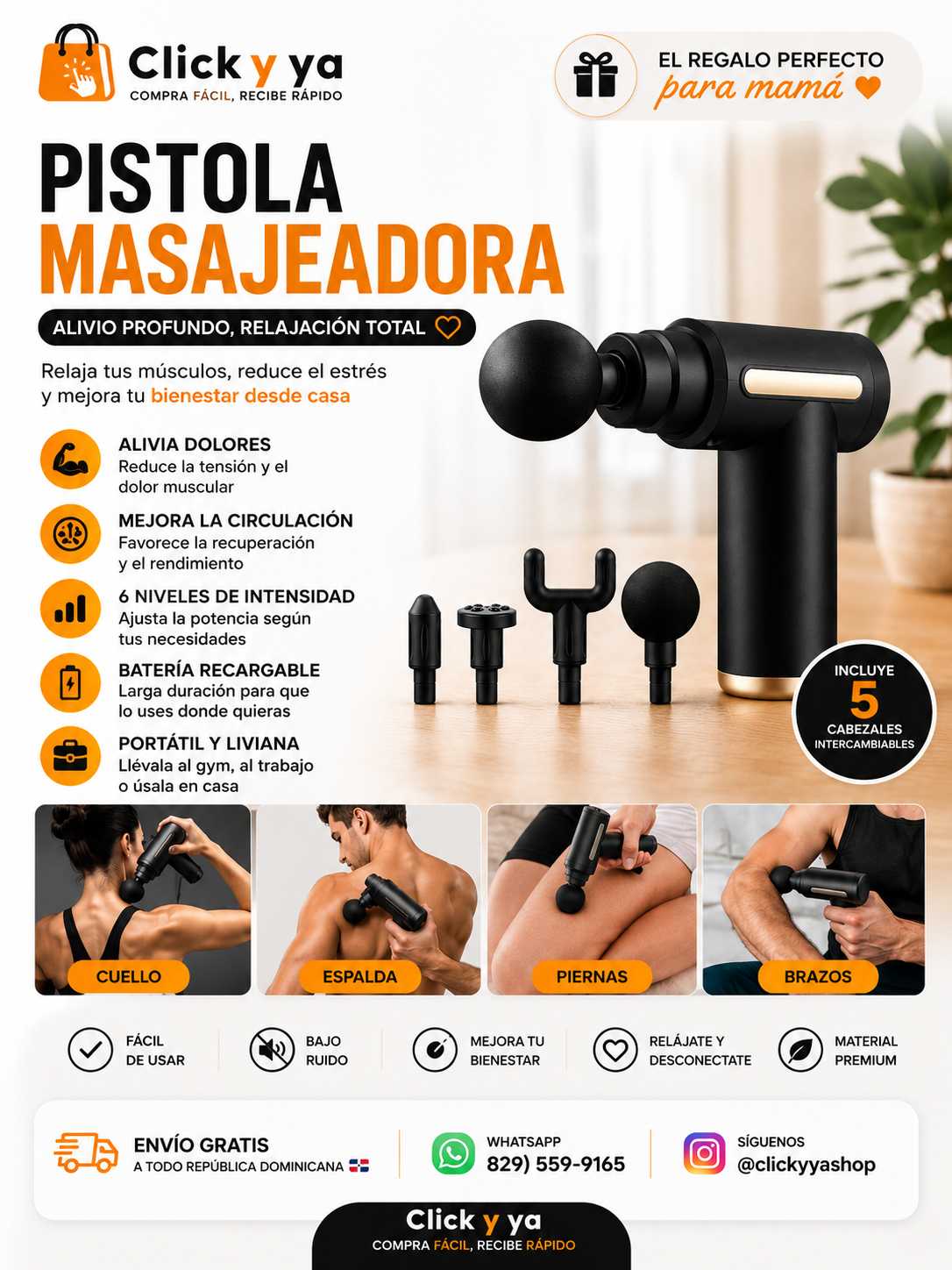 PISTOLA MASAJEADORA 5 PIEZAS