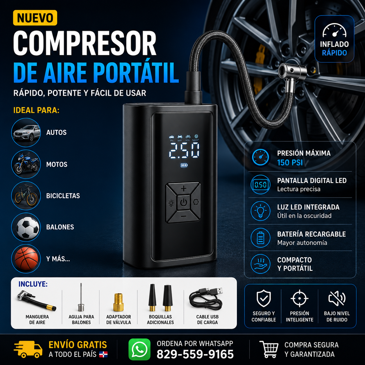 ⚡ COMPRESOR DE AIRE DIGITAL PORTÁTIL