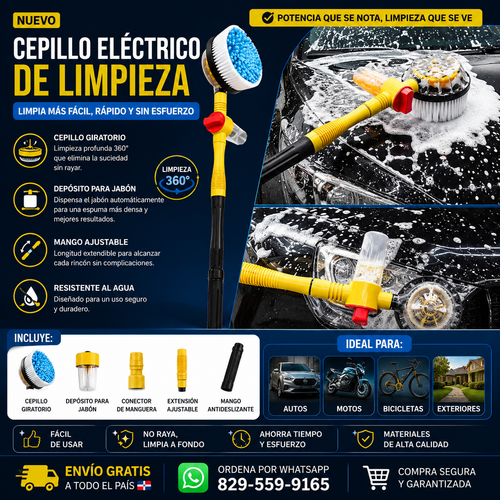 🧼💦 CEPILLO ELÉCTRICO DE LAVAR CARRO 360°