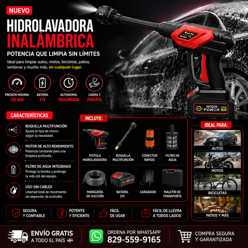 💦 HIDROLAVADORA INALÁMBRICA 21V PARA CARROS