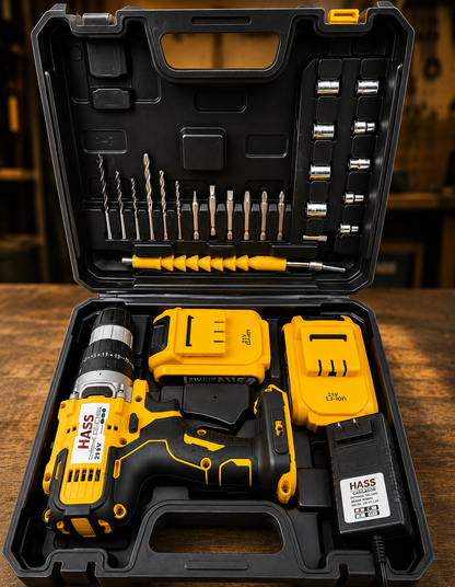 TALADRO INALÁMBRICO HASS 21V – KIT COMPLETO 26 PIEZAS