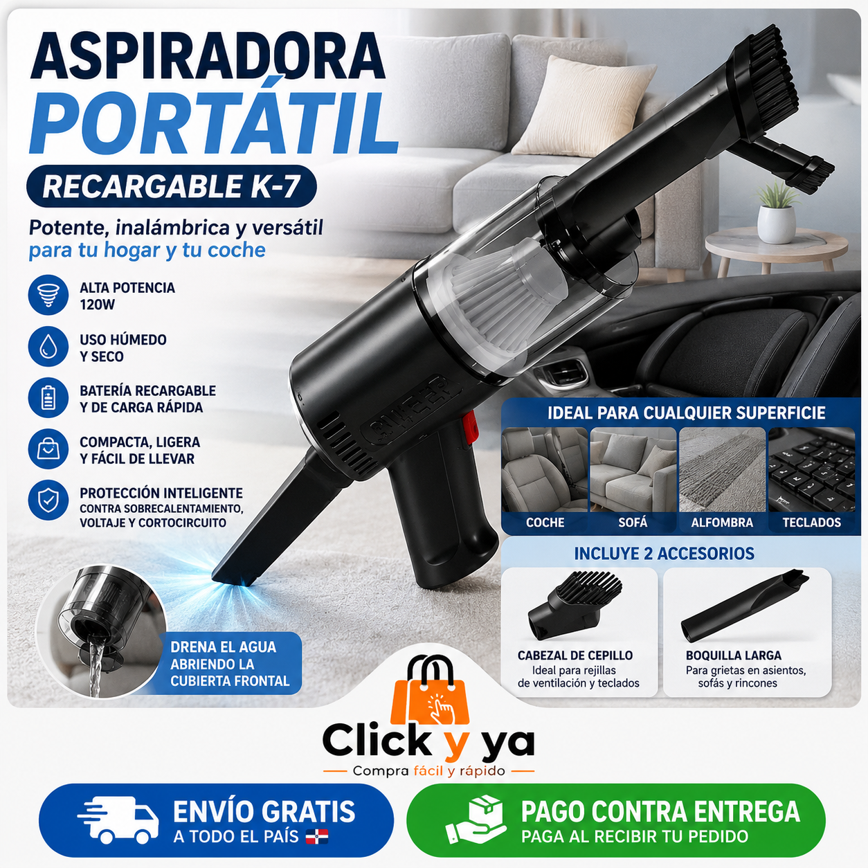 ASPIRADORA PORTATIL RECARGABLE K-7