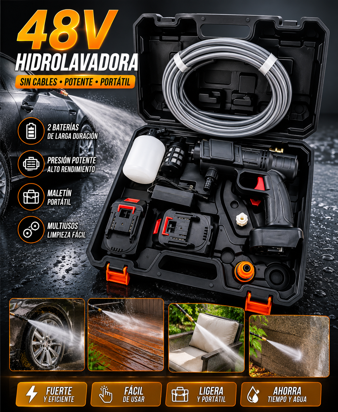HIDROLAVADORA INALÁMBRICA 48V CON 2 BATERÍAS 🔋🔋