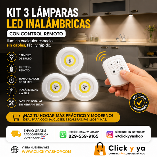 KIT 3 LÁMPARAS LED INALÁMBRICAS CON CONTROL REMOTO