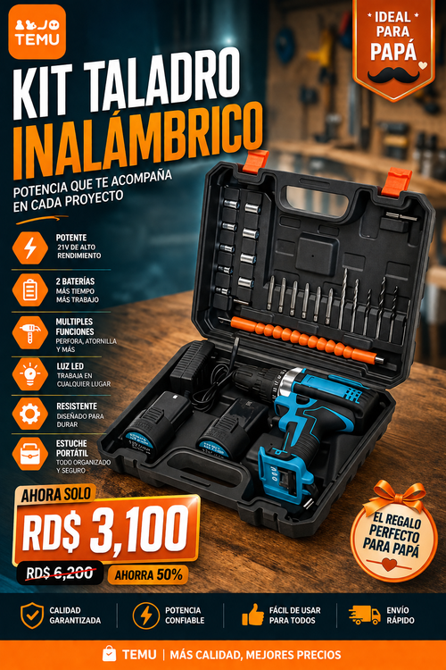 TALADRO INALÁMBRICO 21V CON 2 BATERÍAS Y 26 ACCESORIOS