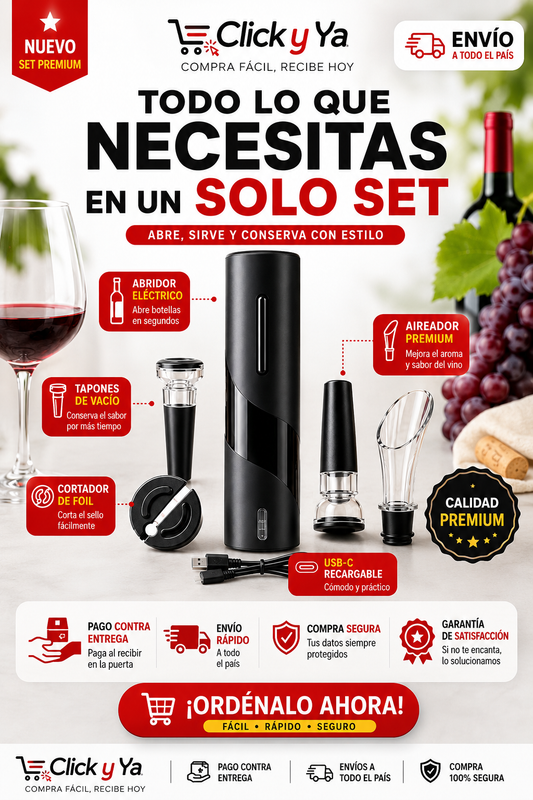🍷✨SET  DESTAPADOR ELÉCTRICO DE VINOS